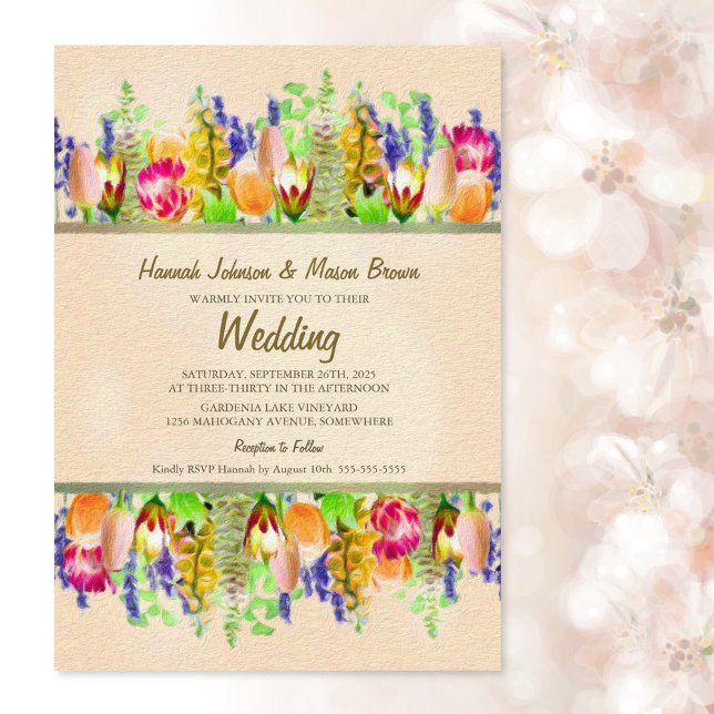 Watercolor Floral Wedding Invitation with RSVP (Creator Uploaded)