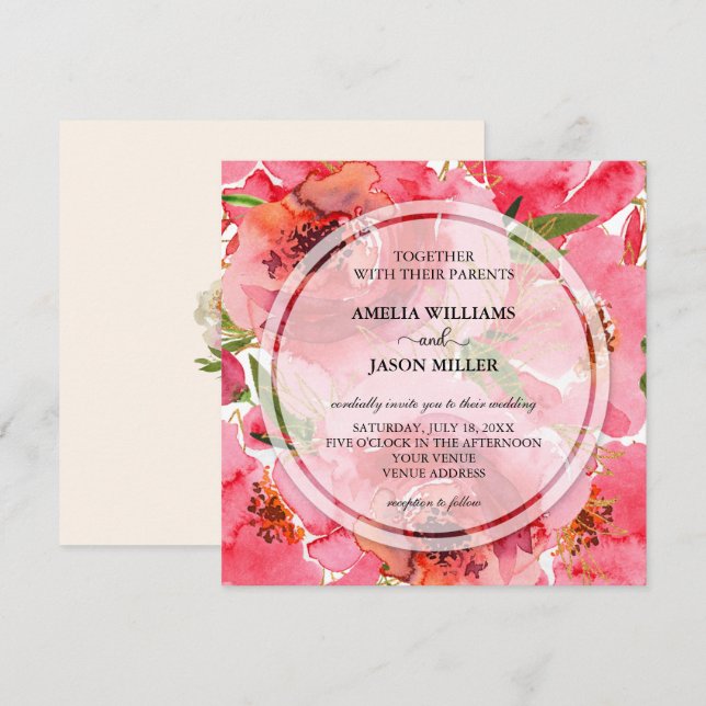 Watercolor Floral Wedding Invitations (Devant / Derrière)