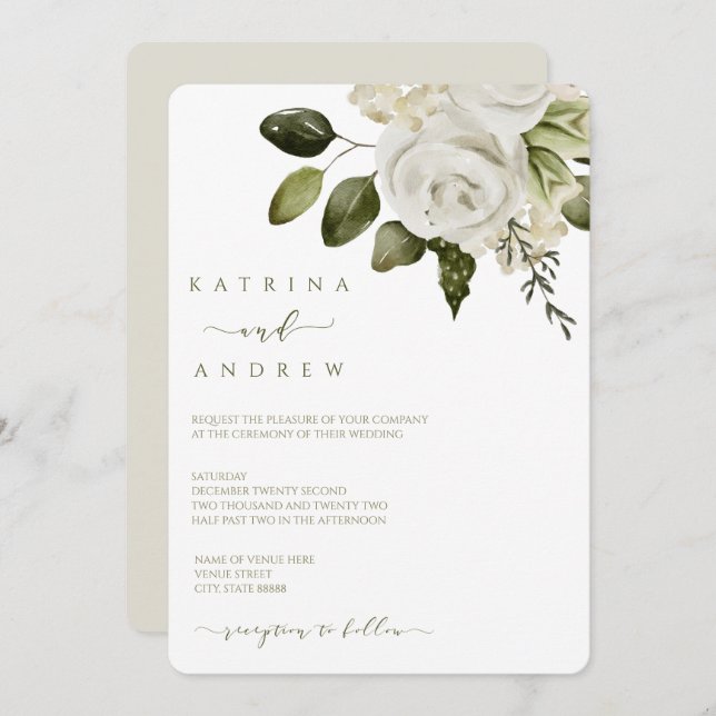 Watercolor Floral Wedding Invitations (Devant / Derrière)