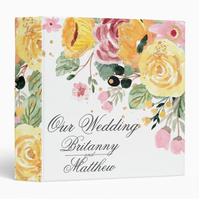 Watercolor Floral Wedding Personalized Binder (Front/Spine)
