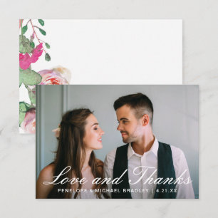 Watercolor Floral Wedding Photo Thank You Card