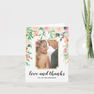 Watercolor Floral Wedding Photo Thank You Card
