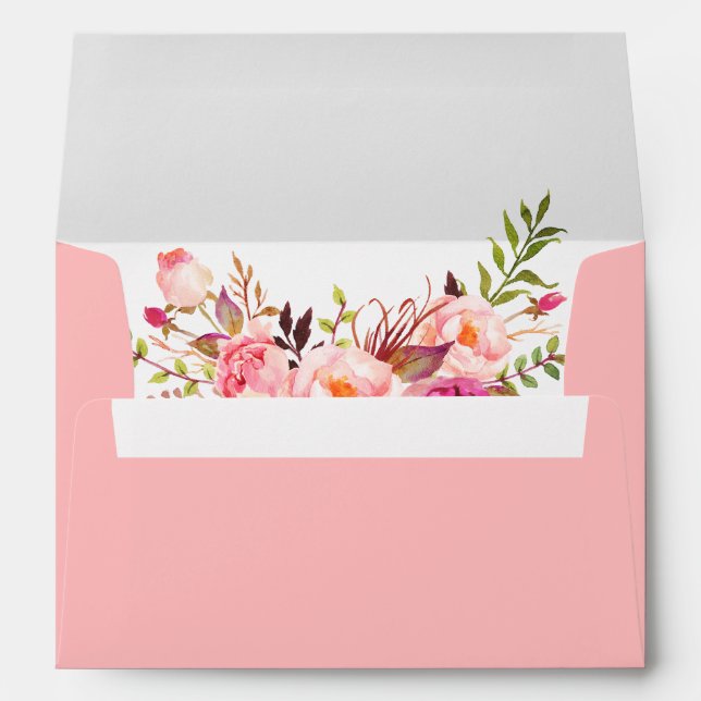 Watercolor Floral Wedding Pink Blush Envelope (Back (Bottom))