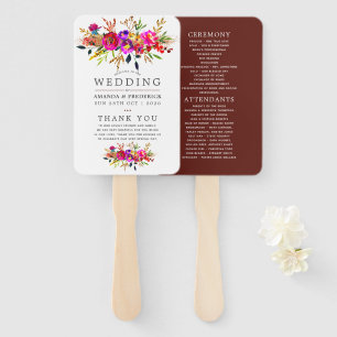 Watercolor Floral Wedding Program Hand Fan