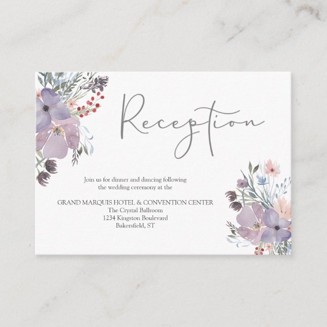 Watercolor Floral Wedding Reception Details Enclos Enclosure Card (Front)