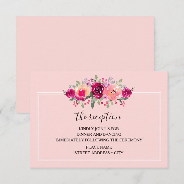 Watercolor Floral Wedding Reception Enclosure Card (Front/Back)