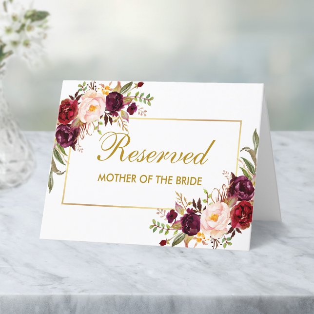 Watercolor Floral Wedding Reserved Name Place Card (Customize to change text size, style or color.)