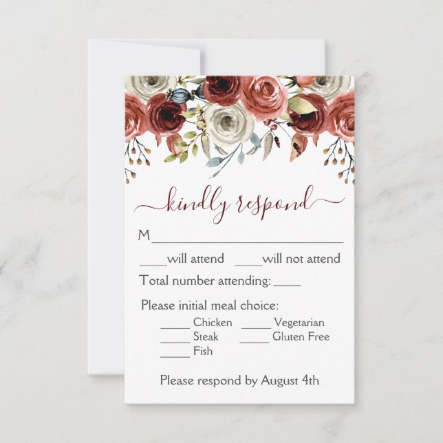 Watercolor Floral Wedding RSVP Card (Front)