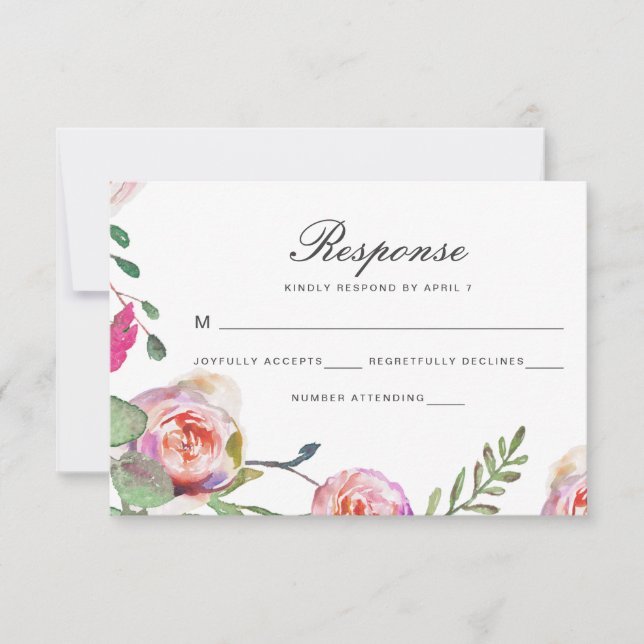 Watercolor Floral Wedding Rsvp Card in Grey (Front)