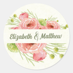 Watercolor Floral Wedding Thank You  Classic Round Sticker