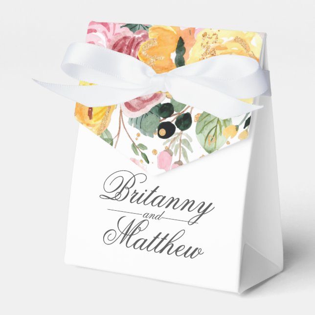 Watercolor Floral Wedding Thank you Favor Box (Front Side)