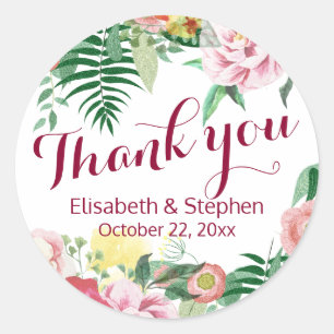 Watercolor Floral Wedding Thank You Square Sticker