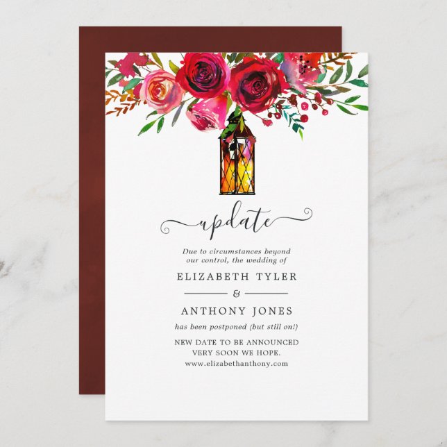 Watercolor Floral Wedding Update Invitation (Front/Back)