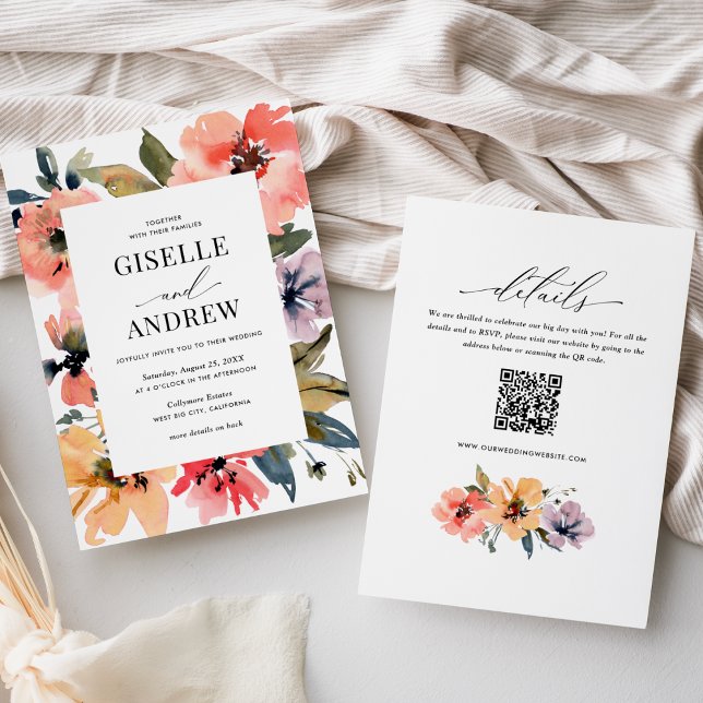 Watercolor Floral Wedding Website QR  Invitation (Creator Uploaded)
