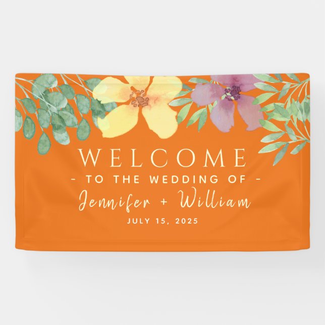 Watercolor Floral Wedding Welcome Banner (Horizontal)