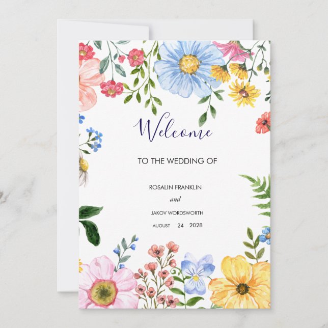 watercolor floral wedding Welcome Sign Holiday Card (Front)