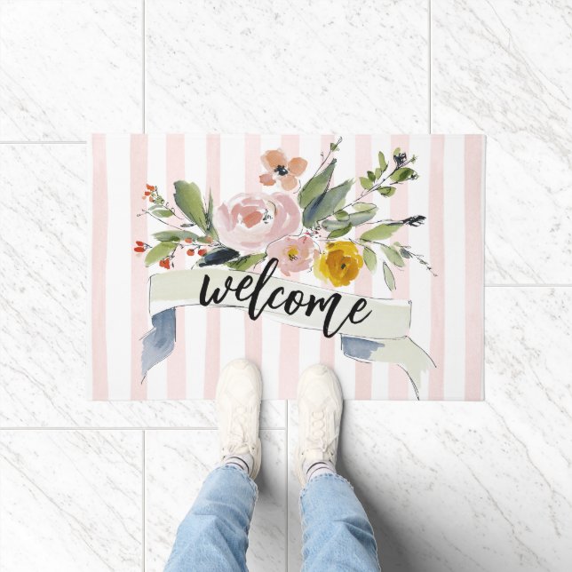 Watercolor Floral Welcome Doormat (Indoor)