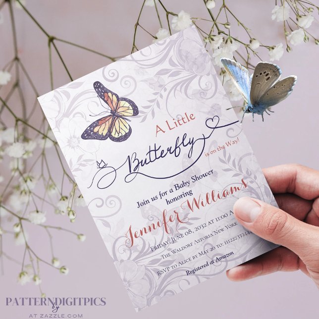 Watercolor Floral Whimsical Butterfly Baby Shower Invitation (Creator Uploaded)