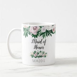 Watercolor Floral White Green Maid of Honour Favou Coffee Mug