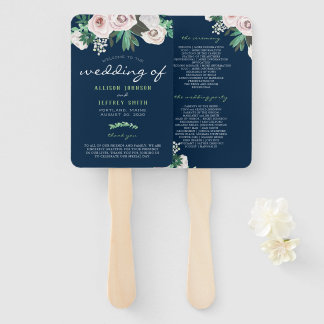 Watercolor Floral White Green Wedding Program Hand Fan