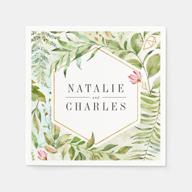 Watercolor Floral Wild Green Foliage Wedding Napkin (Front)