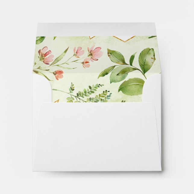 Watercolor Floral Wild Green Foliage Wedding RSVP Envelope (Back (Bottom))
