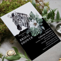 Watercolor Floral Wild Zebra Bridal Shower Invita