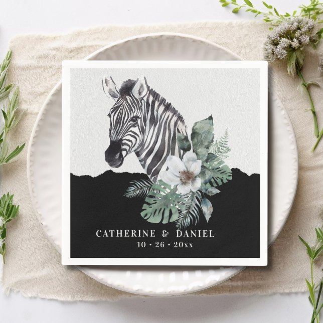 Watercolor Floral Wild Zebra Safari Wedding  Napkin (Creator Uploaded)
