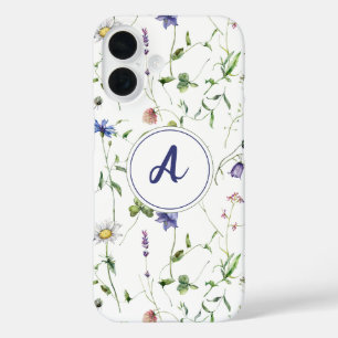 Watercolor Floral Wildflower Pattern Monogram iPhone 16 Case