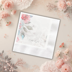 watercolor floral wildflower rose peony  wedding n napkin