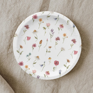 Watercolor Floral Wildflower Spring Baby Shower Paper Plate