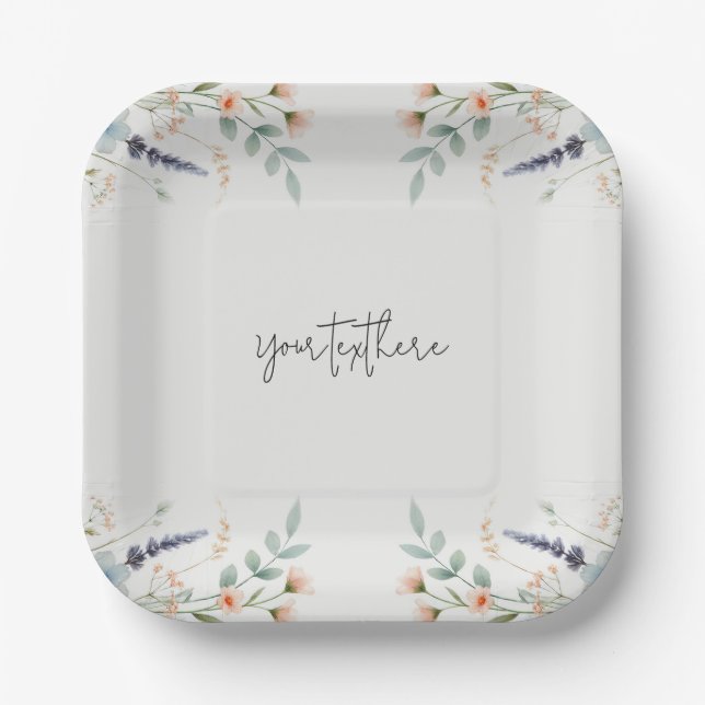Watercolor Floral Wildflower Spring Bridal Wedding Paper Plate (Front)
