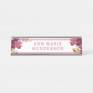 Watercolor Floral Wildflowers Desk Name Plate