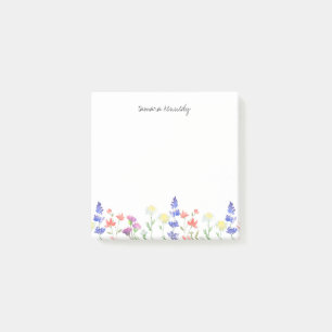 Watercolor Floral Wildflowers Personalized Name Post-it Notes