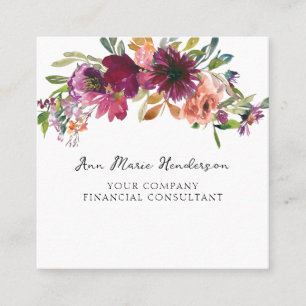 Watercolor Floral Wildflowers  Square Business Card