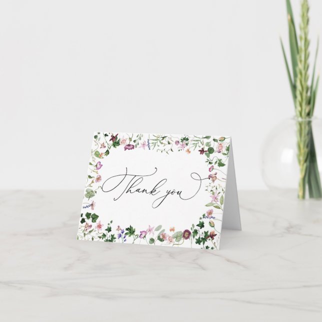 Watercolor Floral Wildflowers Thank You Card (Front)