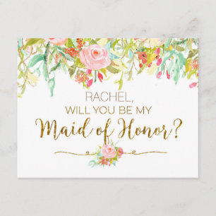 Watercolor floral will you be maid of honour invitation