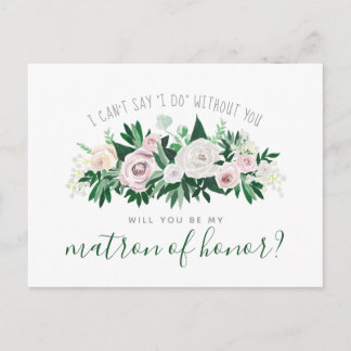Watercolor Floral Will You Be Matron of Honour Invitation Postcard