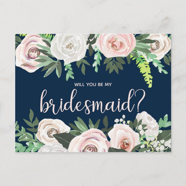 Watercolor Floral Will You Be My Bridesmaid Card (Front)