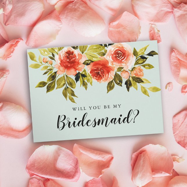 Watercolor Floral Will You Be My Bridesmaid Card (Creator Uploaded)