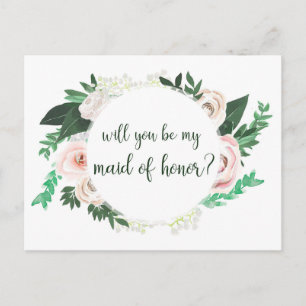 Watercolor Floral Will You Be My Maid Honour Card