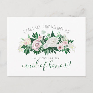 Watercolor Floral Will You Be My Maid of Honour Invitation Postcard