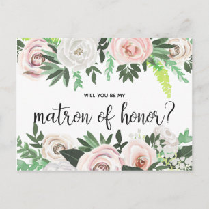 Watercolor Floral Will You Be My Matron Honour Car Invitation Postcard