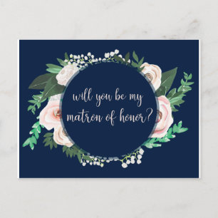 Watercolor Floral Will You Be My Matron Honour Car Invitation Postcard