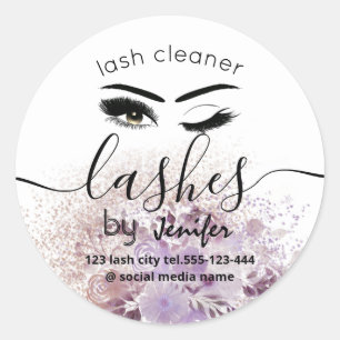 Watercolor floral wink lash extension lash cleaner classic round sticker