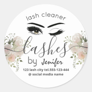 Watercolor floral wink lash extension lash cleaner classic round sticker