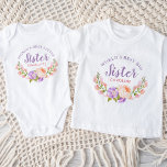 Watercolor Floral World's Best Big Sister Baby T-Shirt<br><div class="desc">Adorable custom printed matching sister t-shirts personalized with your girl's name. This pretty floral design has a watercolor laurel of blush pink and purple flowers. The text says World's Best Big Sister or customize with any wording. Add your daughter's name below or use the design tools to choose any fonts...</div>