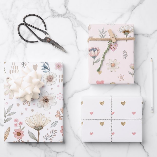 Watercolor Floral Wrapping Paper Sheet (Front)