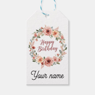 Watercolor Floral Wreath Birthday Card  Gift Tags