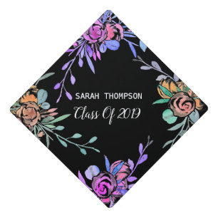Watercolor Floral Wreath Class of 2019 Graduation Graduation Cap Topper